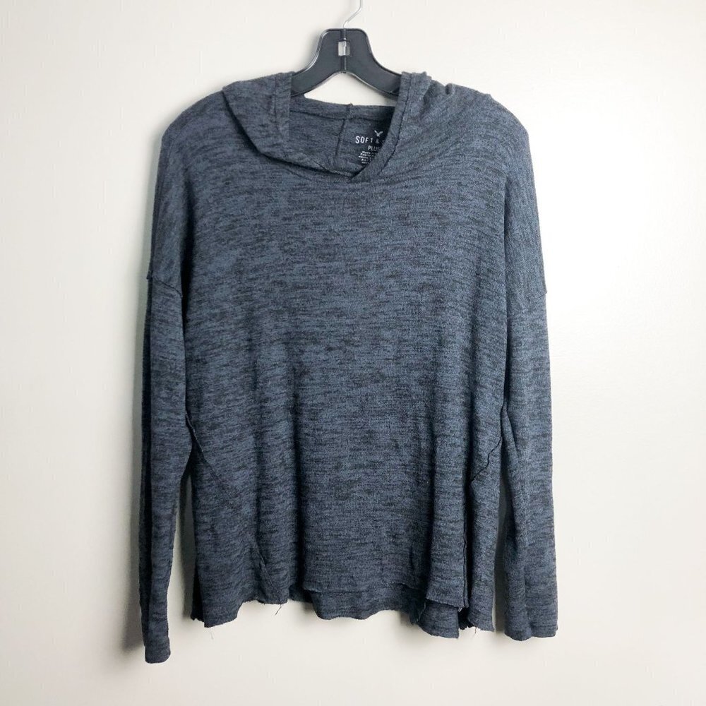 American Eagle Soft & Sexy Plush Blue Knit Hoodie XS Womens